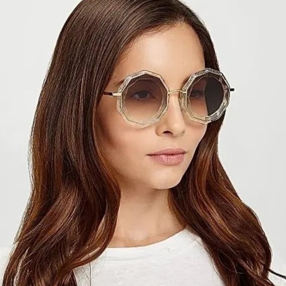 Chloe Caite CE160S Glitter Sunglasses CHLO  Caite Round Sunglasses In Gold/crystal Glitter CE160S  main image 2